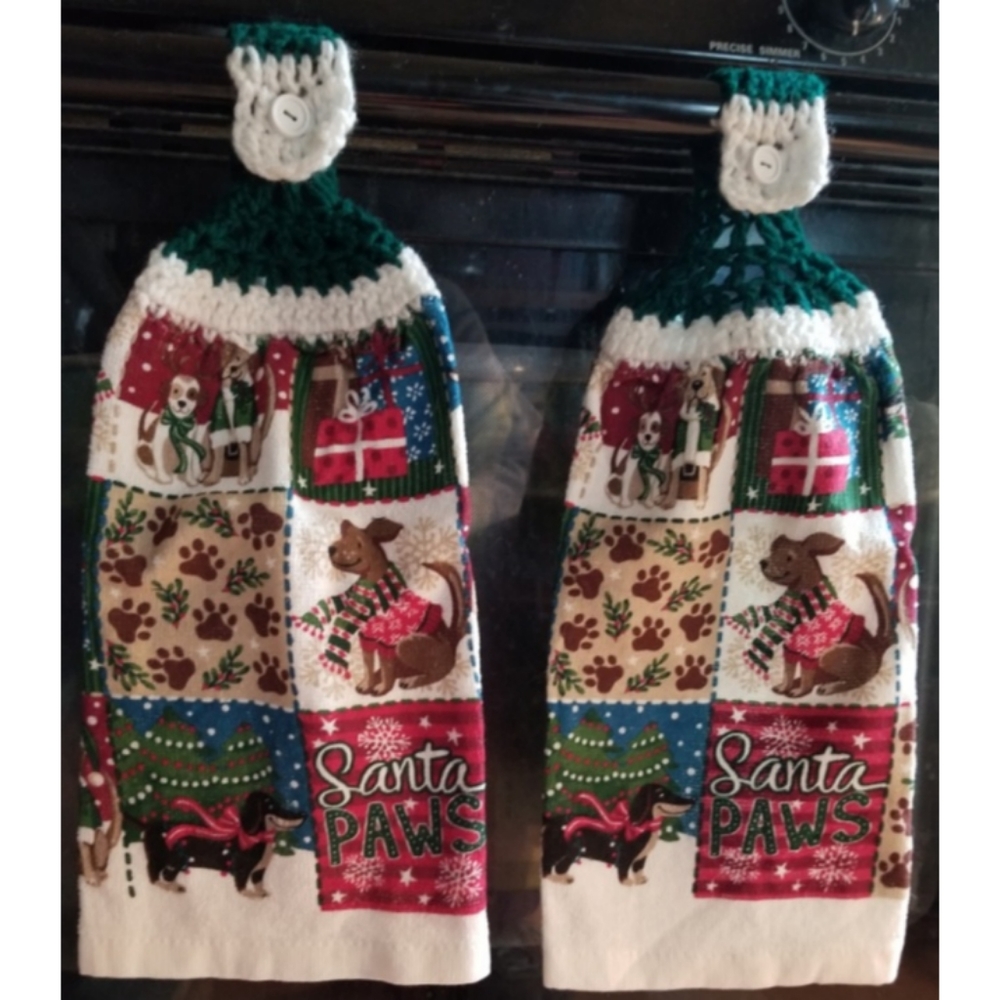 Set of 2 Santa Paws tea towels